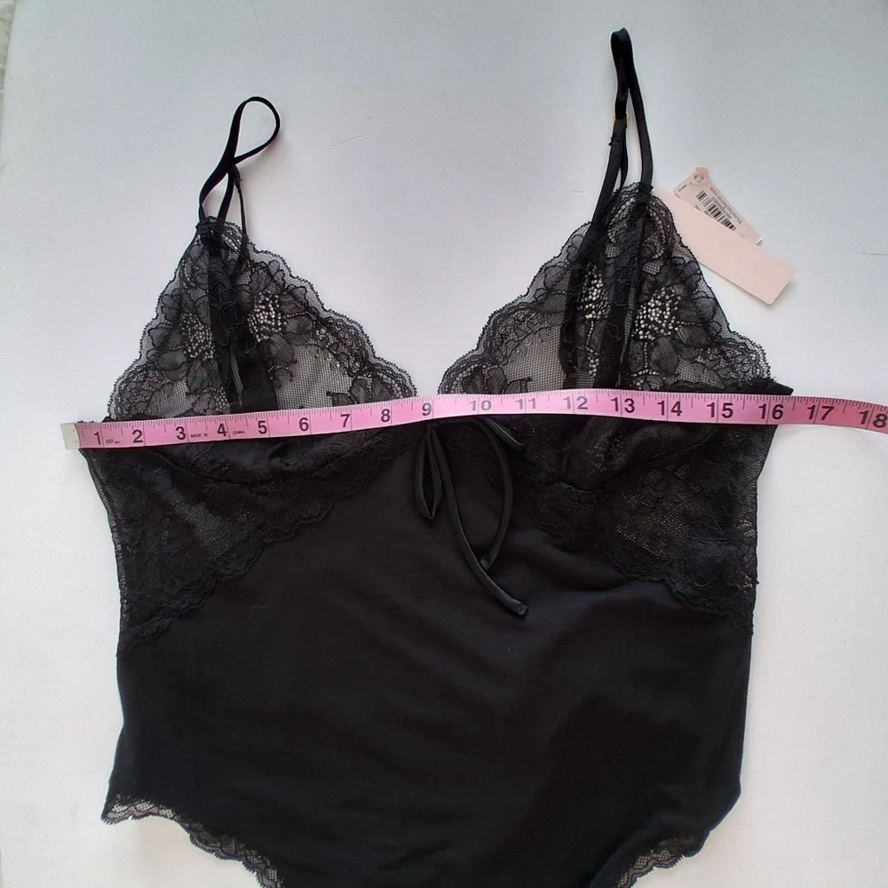 NEW Victoria's Secret High Leg Lace Thong Bodysuit Sz Lg Black NWT